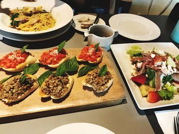 Close-up of food served on table