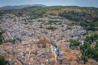 High angle view of townscape against sky