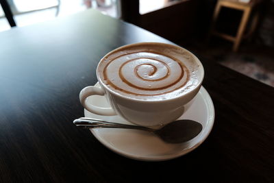 High angle view of coffee on table