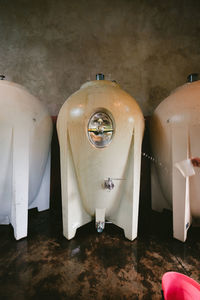 Row of old objects in bathroom