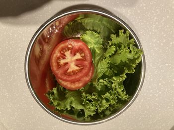 High angle view of chopped vegetables in bowl