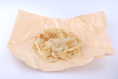 High angle view of food against white background