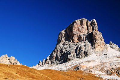 Rock formation against clear blue sky