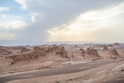 Panoramic view of arid landscape against sky