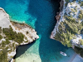 High angle view of rocks on beach