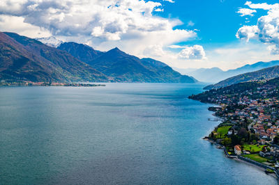 View of lake como, towards south, from musso, the mountains, dervio, the towns bordering the lake.