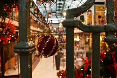 Close-up of lanterns hanging in market