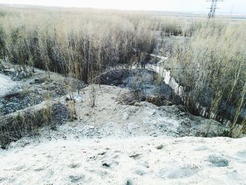 Scenic view of river against sky during winter