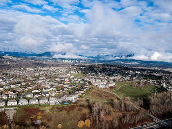 High angle view of townscape against sky