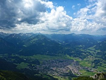 Aerial view of landscape and mountains against sky