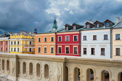 Beautiful historic, colorful tenement houses in zamosc. a city inscribed on the world heritage list