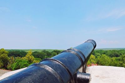 Close-up of fort against clear blue sky