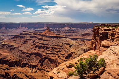 Aerial view of rock formations against cloudy sky