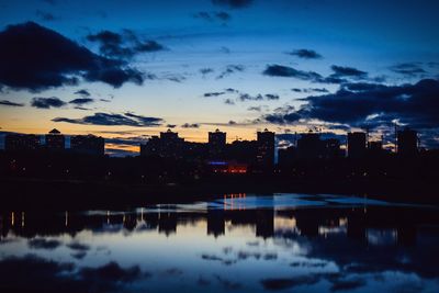 Silhouette of city at dusk