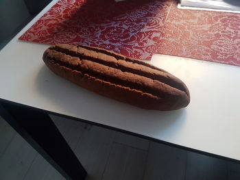 High angle view of bread in plate on table