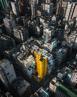 High angle view of buildings in city