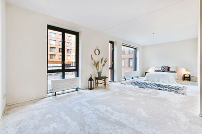 View of empty bed in bedroom