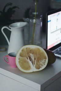Close-up of drink served on table