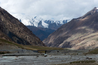 Scenic view of mountains against cloudy sky