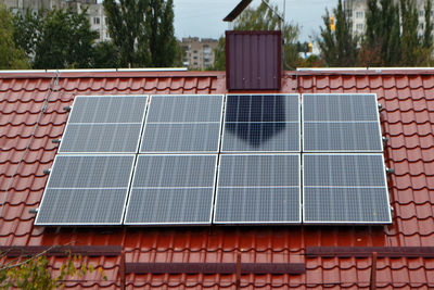 House roof with photovoltaic modules.