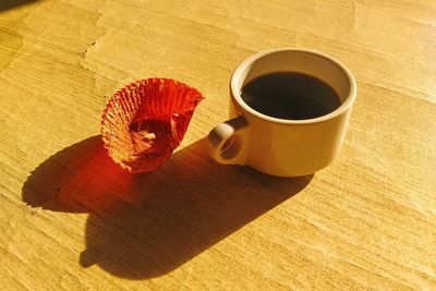 High angle view of coffee on table