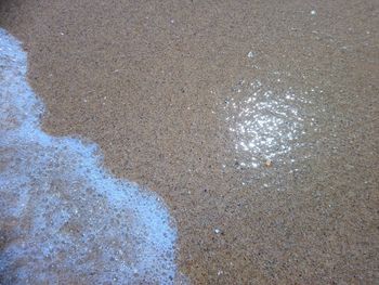 High angle view of wet sand on beach