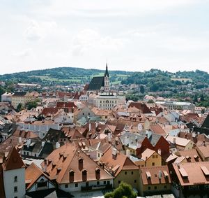 High angle view of townscape against sky