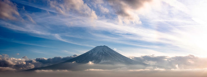 Panoramic view of snowcapped mountains against sky