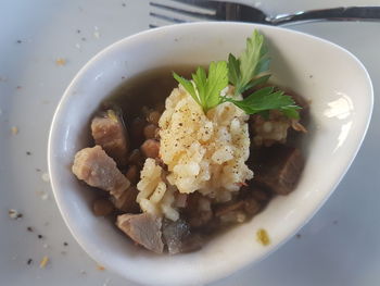 High angle view of meal served in bowl