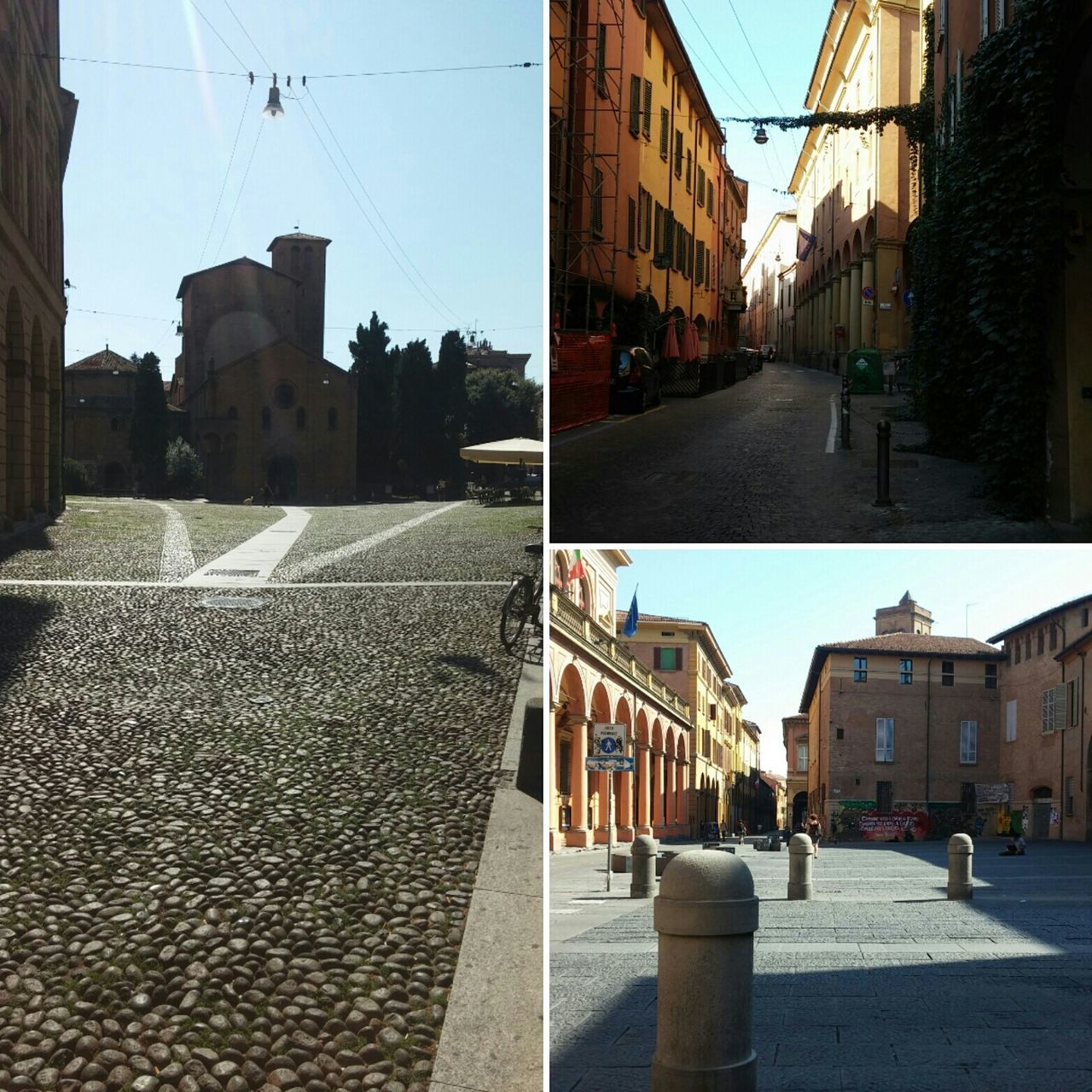 building exterior, architecture, built structure, the way forward, street, city, residential building, clear sky, residential structure, diminishing perspective, incidental people, sunlight, cobblestone, house, shadow, road, sky, building, town, vanishing point