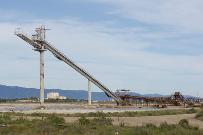 Crane on field against sky