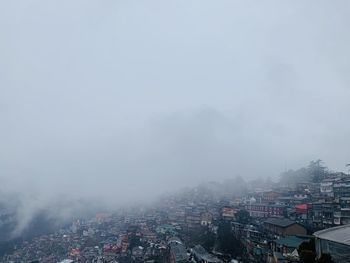 High angle view of townscape against sky during winter