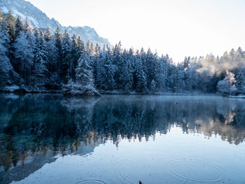 Scenic view of lake against sky during winter