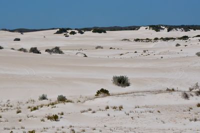 Scenic view of desert against clear sky