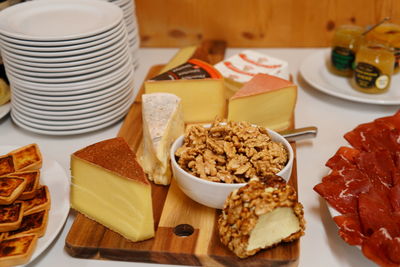 High angle view of breakfast on table