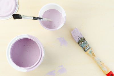 High angle view of drink on table