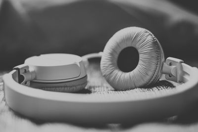 Close-up of headphones on table