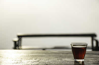 Close-up of beer in glass on table