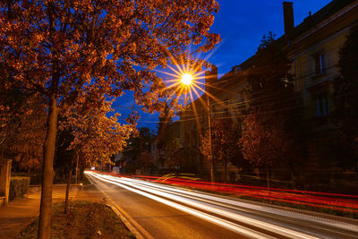 Light trails on street at night