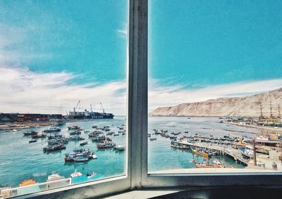 High angle view of boats at harbor