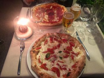 High angle view of ice cream in plate on table