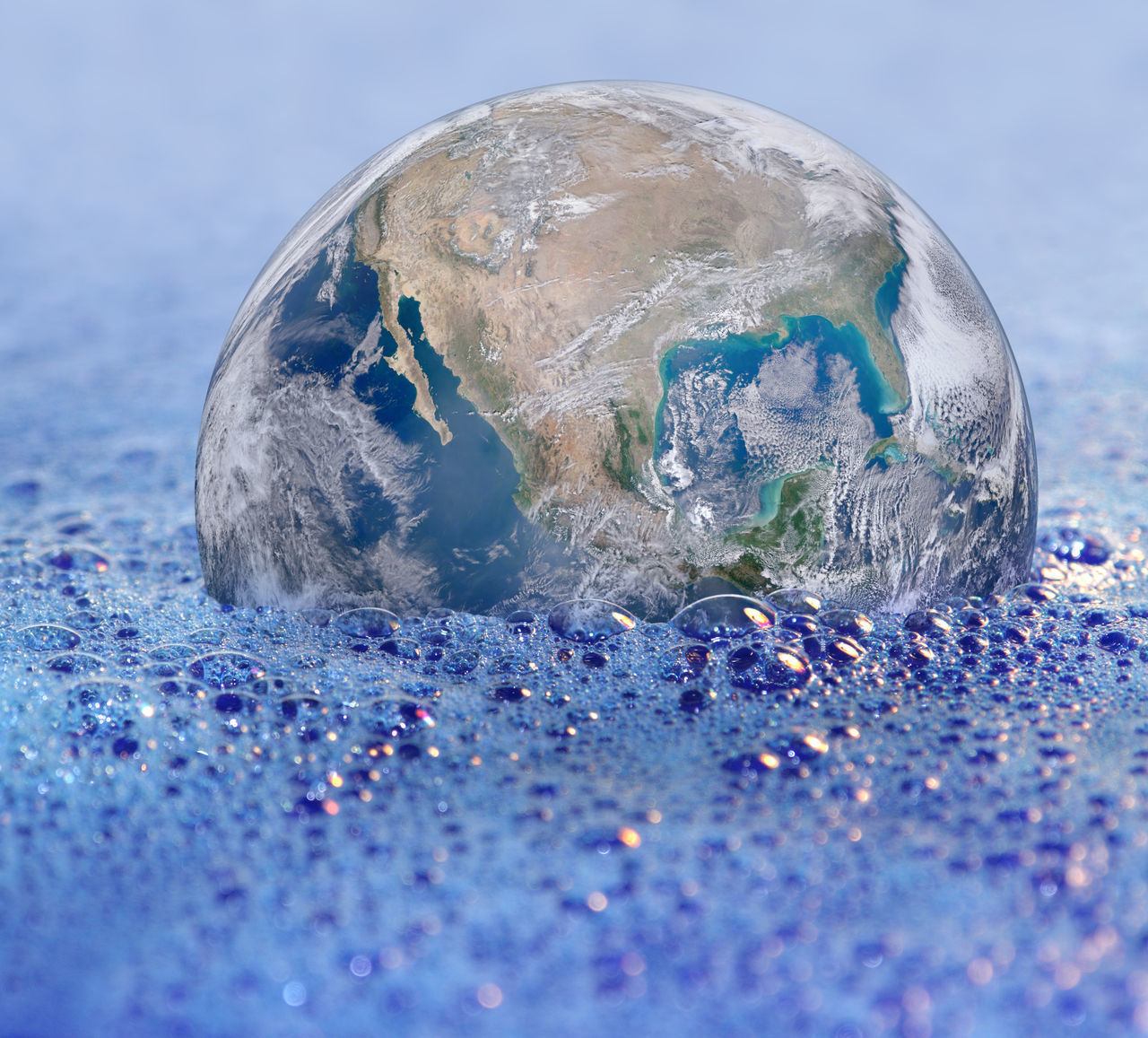 blue, sphere, nature, globe - man made object, water, no people, earth, planet earth, outdoors, planet, close-up, environment, liquid bubble, sea, bubble, selective focus