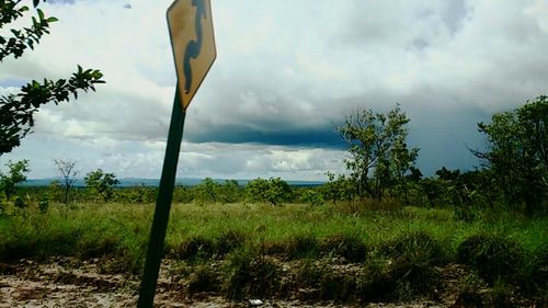 Scenic view of field against cloudy sky