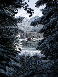 Scenic view of snowcapped mountains during winter