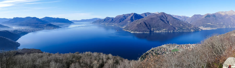 Wide angle aerial view of the lake maggiore