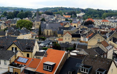 High angle view of buildings in city