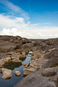 Rocks on land against sky