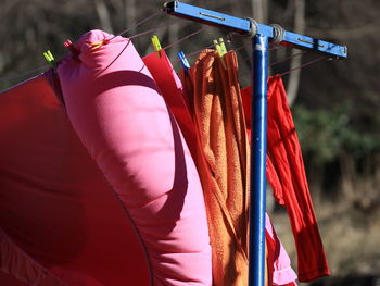 Close-up of multi colored hanging outdoors