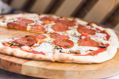 Close-up of pizza on table