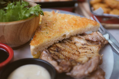 High angle view of food in plate